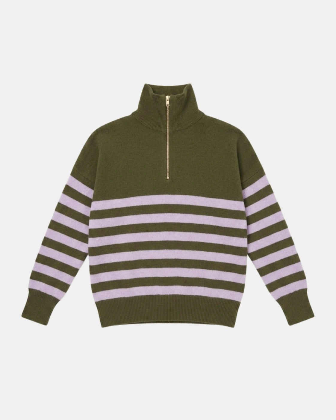 PULL ZIPPE TSOLINE ARMY FRENCH LILAC FRONT Tricots Jean Marc - Pull Col Zippé Tsoliné - Army / French Lilac – L