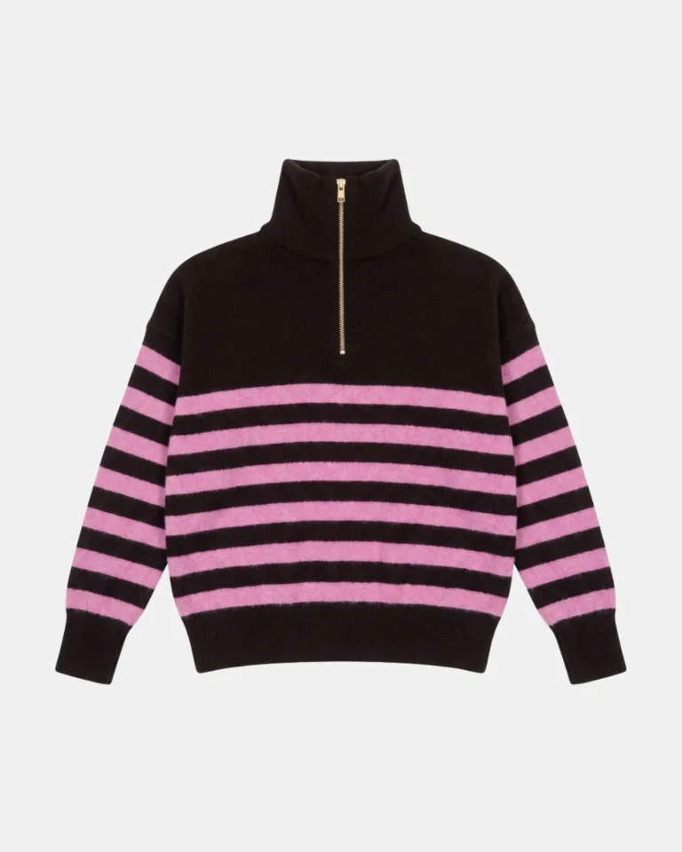 Tricots Jean Marc - Pull Col Zippé Tsoliné - Marron Ebony / Rose Fondant – L