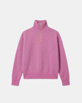 Pull Col Zippé Tsoliné – Rose Fondant par la marque Tricots Jean Marc Tricots Jean Marc - Pull Col Zippé Tsoliné – Rose Fondant