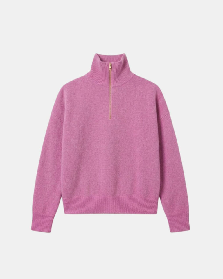 PULL ZIPPE TSOLINE ROSE FONDANT FRONT Tricots Jean Marc - Pull Col Zippé Tsoliné - Rose Fondant – L