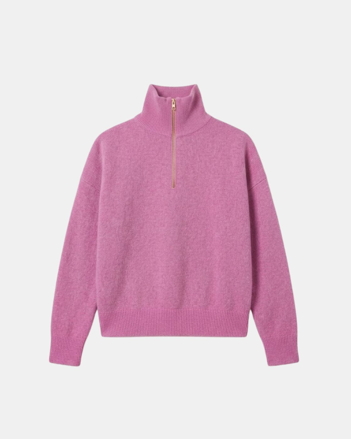 PULL ZIPPE TSOLINE ROSE FONDANT FRONT Tricots Jean Marc - Pull Col Zippé Tsoliné - Rose Fondant – L