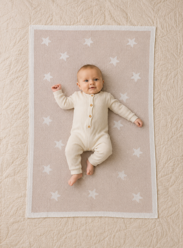 Maison-solfin - Plaid bébé étoiles 100% laine beige pastel – 125/70
