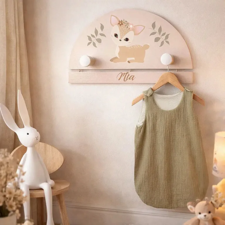 Portemanteau prenom fleuri fille 1biche 3 Atelier Baby’Sphère - Portemanteau prénom sur le thème de la biche