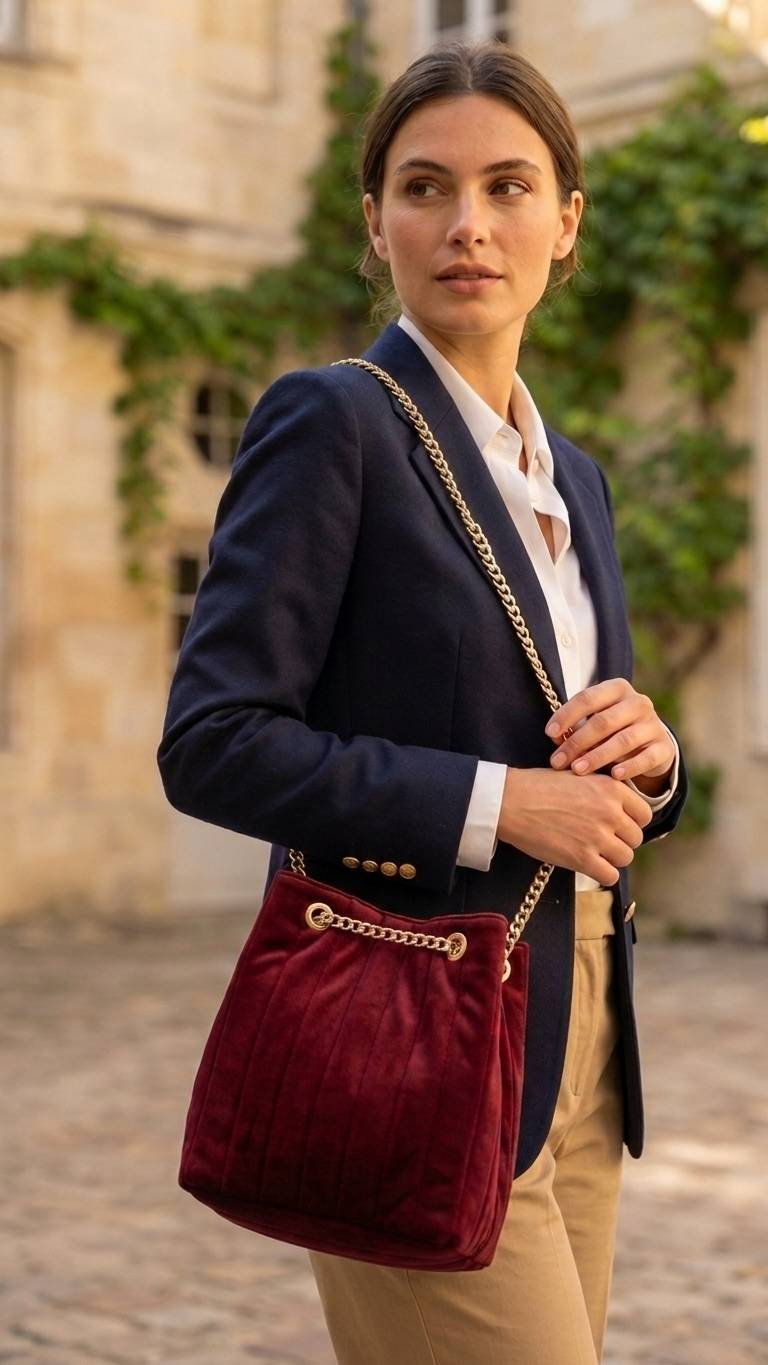 Sac seau Margot velours bordeaux Maison Mallow -