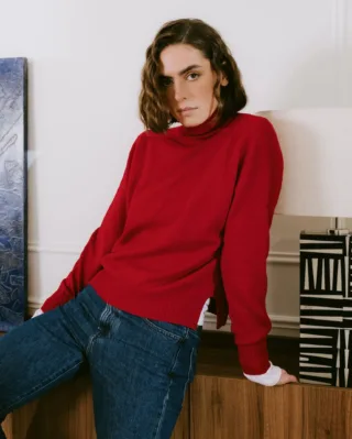 Pull Col Montant Enza – Rouge par la marque Tricots Jean Marc Tricots Jean Marc - Pull Col Montant Enza – Rouge