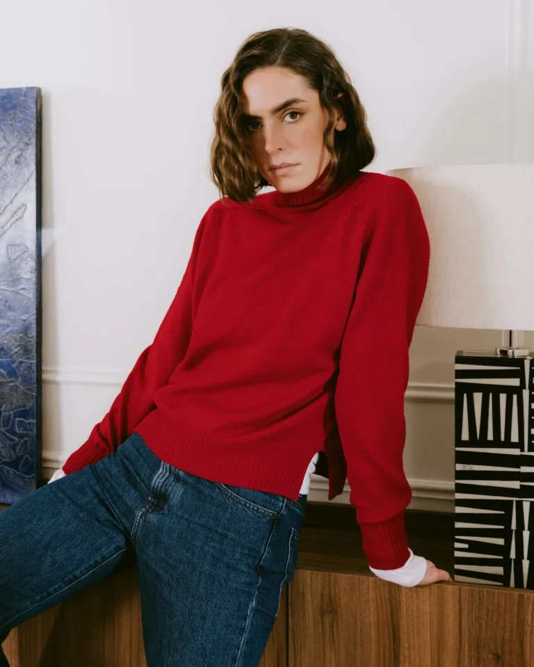 TJM 20260422 Tricots Jean Marc - Pull Col Montant Enza - Rouge – L
