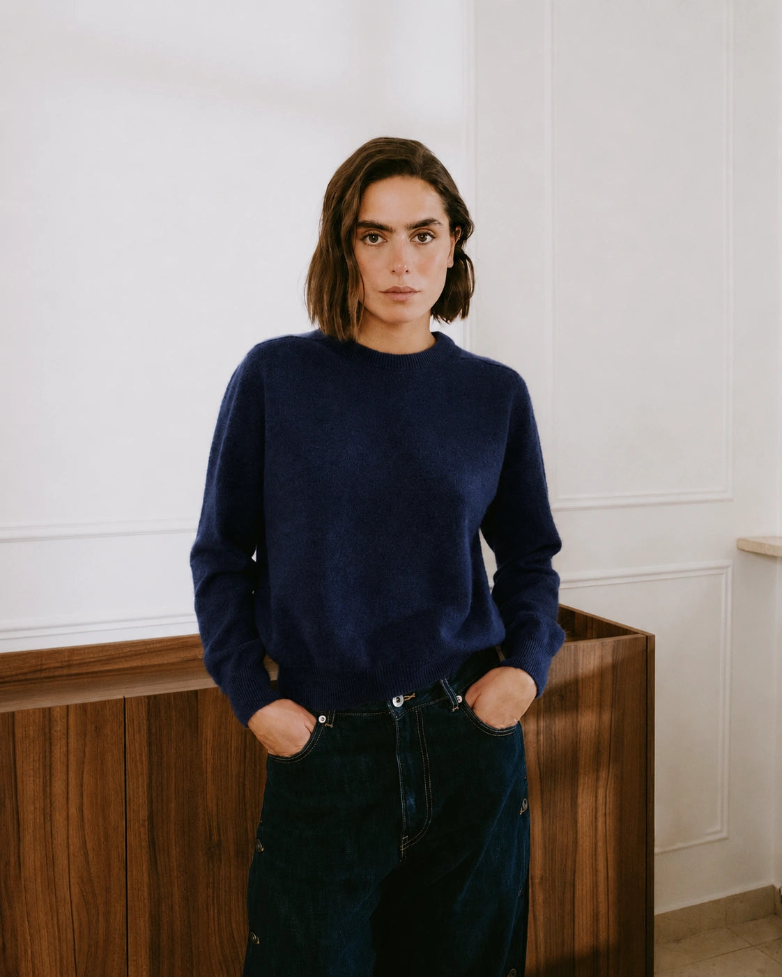 TSOLINE PULL COL ROND NAVY Tricots Jean Marc - Pull Col Rond Tsoliné - Navy – L