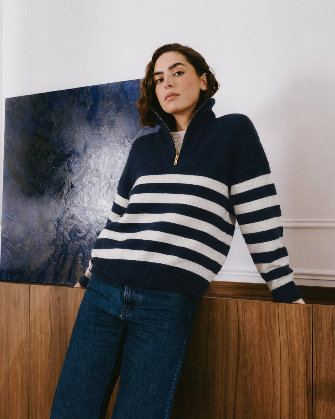 TSOLINE PULL ZIPPE NAVY QUARTZ Tricots Jean Marc - Pull Col Zippé Tsoliné - Navy / Quartz – L
