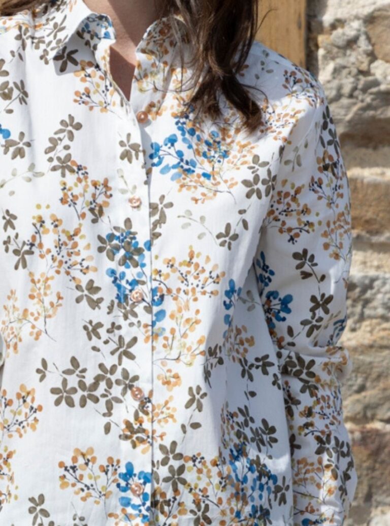 Maison Solfin - Chemisier femme coton floral bleu – 52