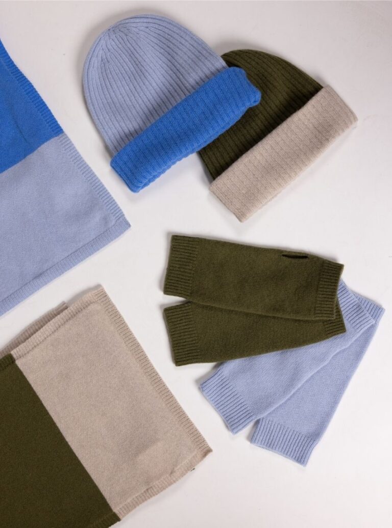 Maison Solfin - Bonnet femme bicolore en laine mérinos et cachemire bleu – U