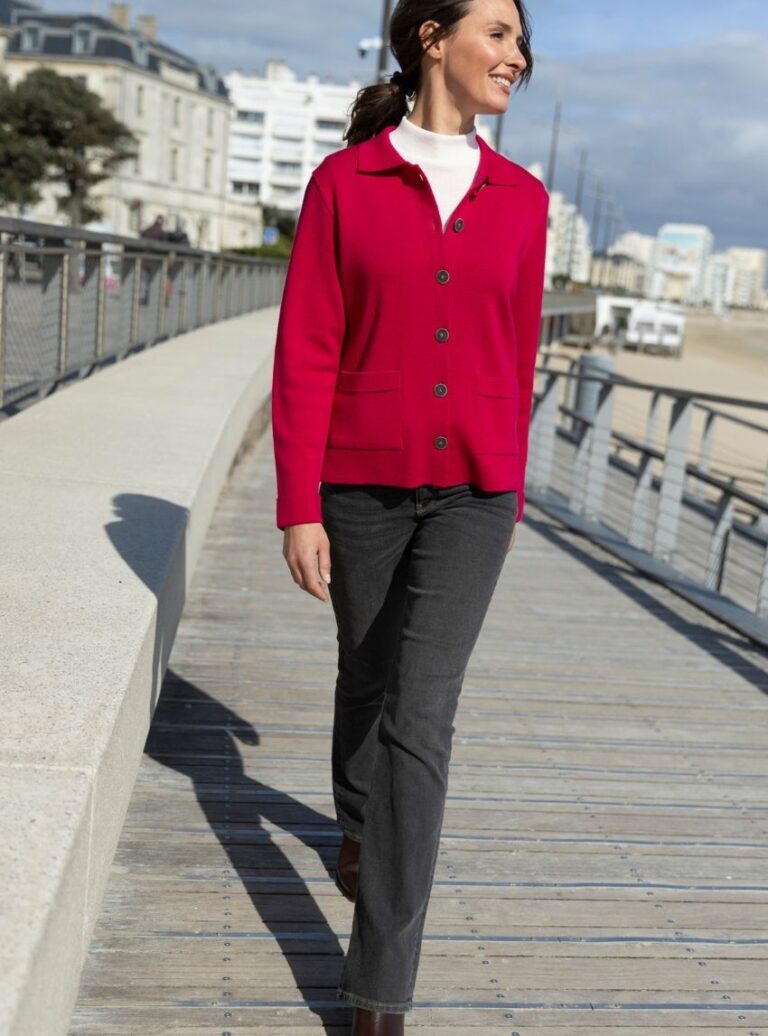 Maison Solfin - Veste femme laine mérinos rose rubis – 4