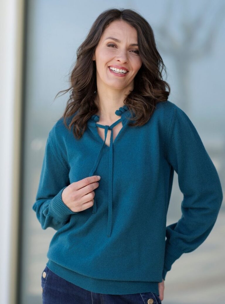Maison Solfin - Pull femme laine mérinos et cachemire bleu de prusse – 50