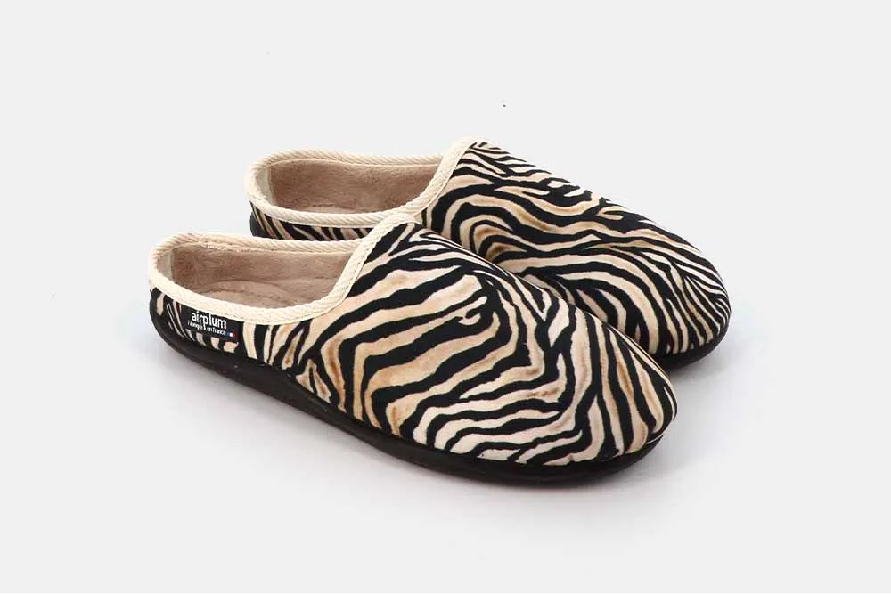 ZIGZAG PAIRE MULE NOUVELLE FORME ZEBRE BEIGE NOIR FEMME VELOUR Airplum -