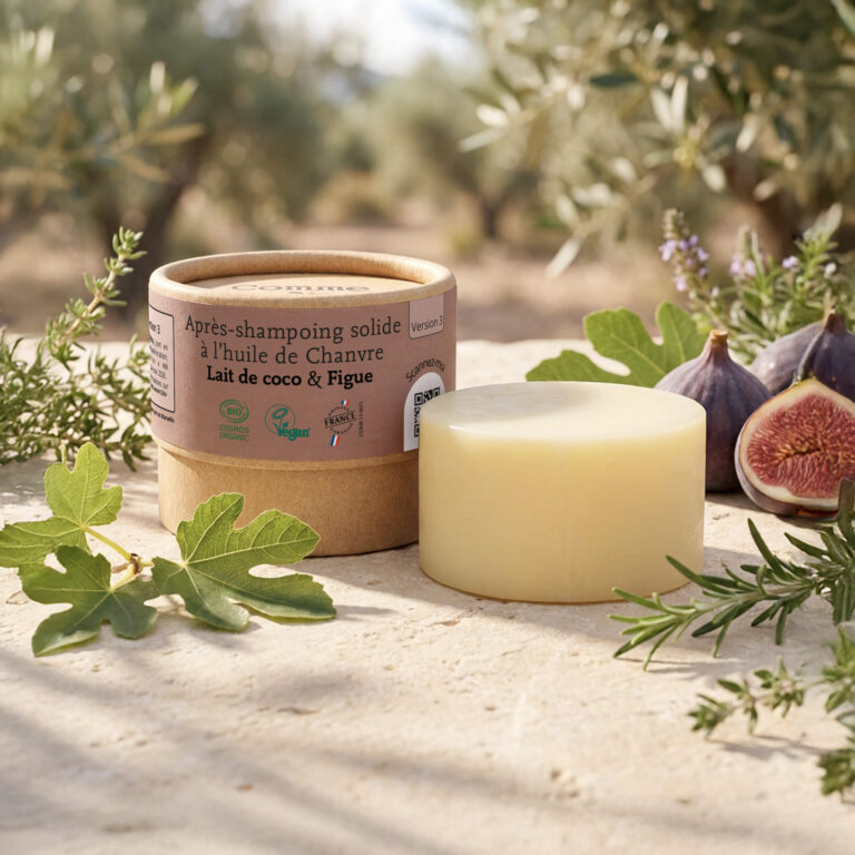 Comme Avant - Après-shampoing solide à l'huile de chanvre - Version 3 – Pain d'après-shampoing - 150g / Lait de Coco & Figue