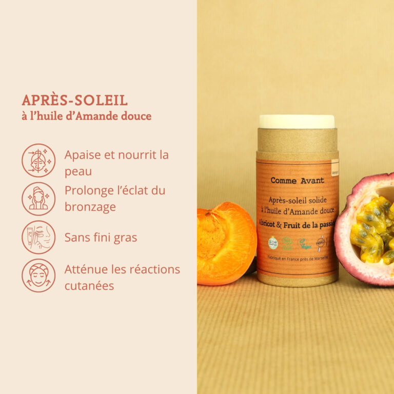 Comme Avant - Après-soleil solide à l’huile d’Amande douce - Version 2 – 1 après-soleil - 70g / Abricot & Fruit de la passion