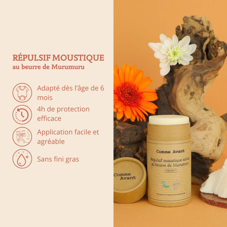 Comme Avant - Répulsif anti-moustique solide au beurre de murumuru - Version 2 – 1 répulsif anti-moustique - 80g