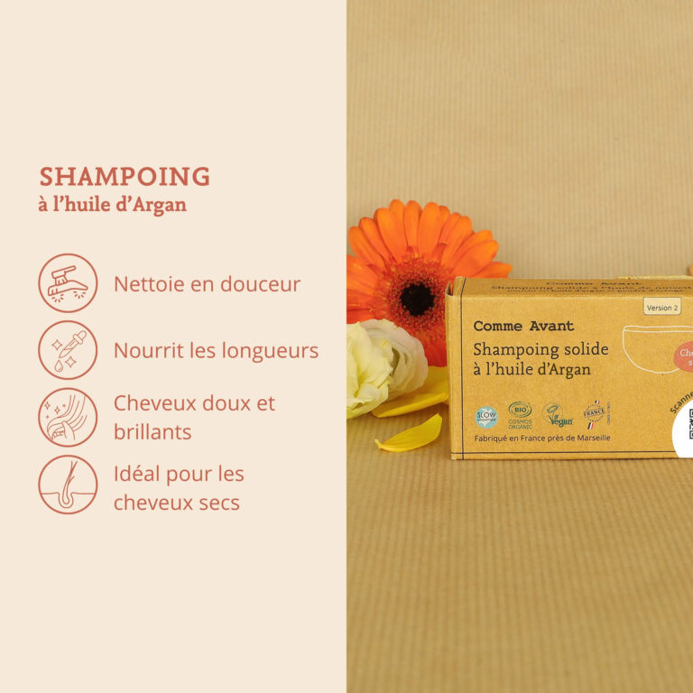 Comme Avant - Shampoing solide cheveux secs ou abimés à l'huile d'argan - Version 2 – 1 demi-pain - 210g