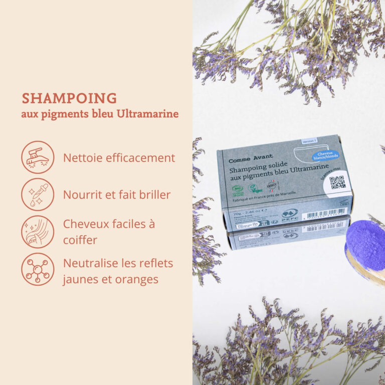 Comme Avant - Shampoing solide cheveux blonds blancs aux pigments bleu Ultramarine - Version 1 – 1 demi-pain - 210g
