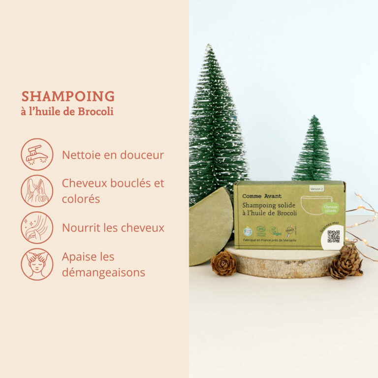 Comme Avant - Shampoing solide cheveux colorés ou bouclés à l'huile de brocoli - Version 2 – 1 demi-pain - 210g