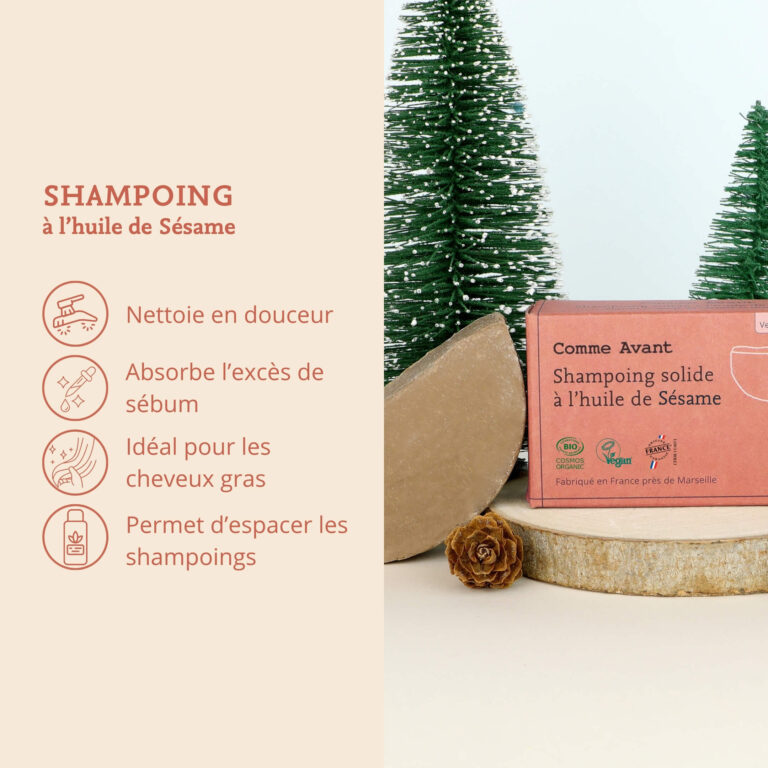 Comme Avant - Shampoing solide cheveux gras à l'huile de sésame - Version 2 – 1 demi-pain - 210g