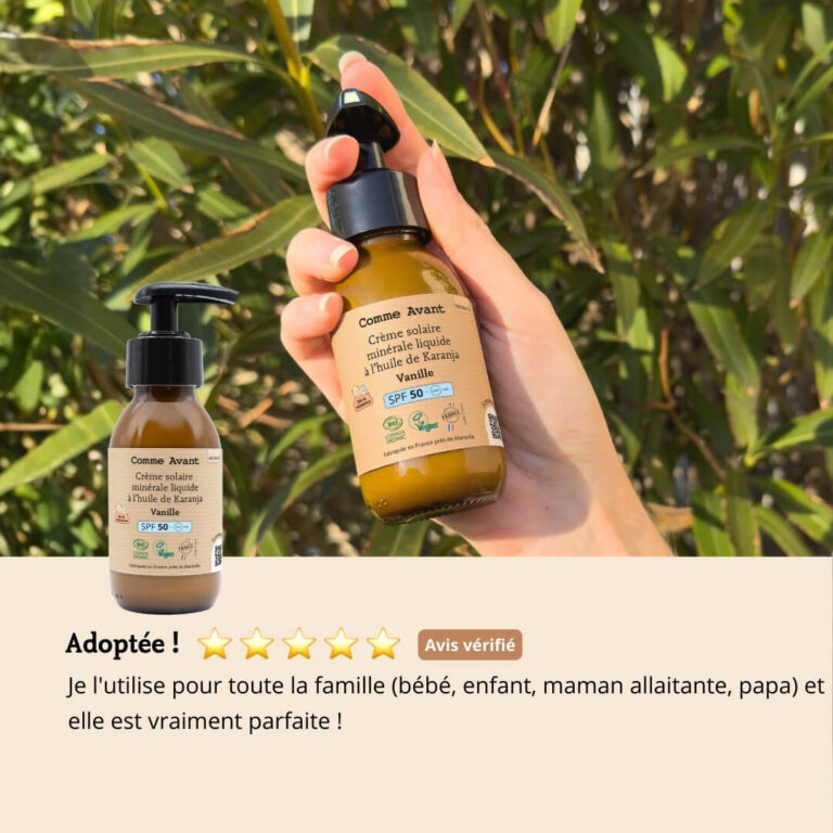 Comme Avant - Crème solaire SPF50 minérale liquide à l'huile de karanja - Version 2 – 1 crème solaire - 90ml / Monoï & Musc