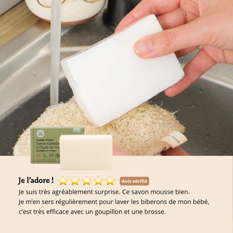 Comme Avant - Savon vaisselle solide à l'huile de Coco - Version 1 – 1 savon - 150g / Eucalyptus & Vetiver