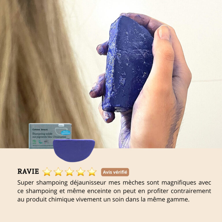 Comme Avant - Shampoing solide cheveux blonds blancs aux pigments bleu Ultramarine - Version 1 – 1 demi-pain - 210g