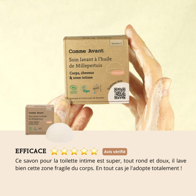 Comme Avant - Soin lavant hygiène intime solide à l’huile de Millepertuis - Version 2 – 1 soin lavant intime - 50g