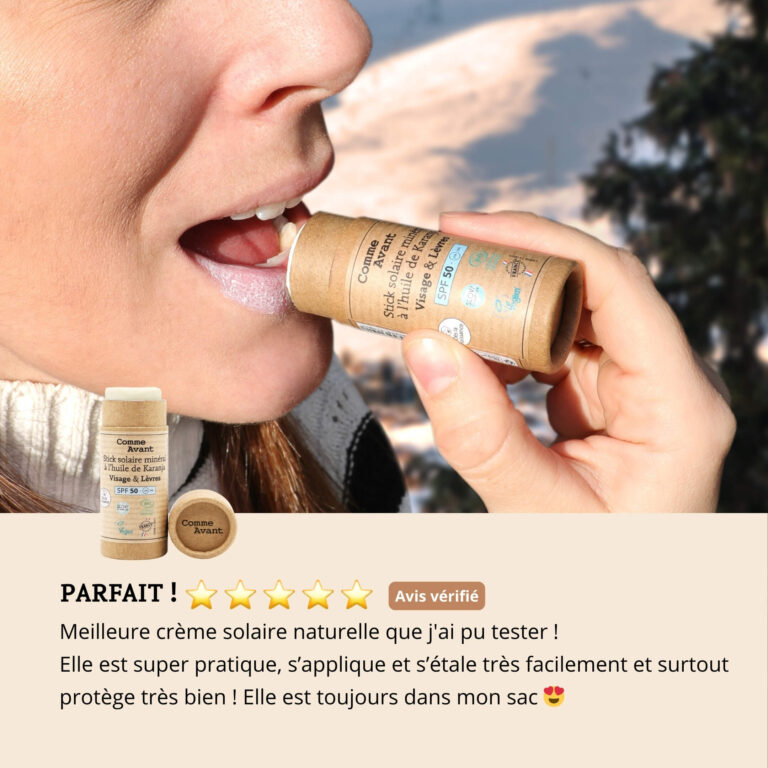 Comme Avant - Stick solaire SPF50 minéral solide à l'huile de karanja - Version 3 – 1 stick solaire - 25g