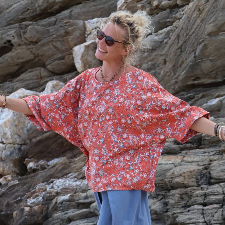 blouse nao viscose bouquet grenadine 444228 Quintessence - Blouse Nao - viscose bouquet grenadine – Taille unique