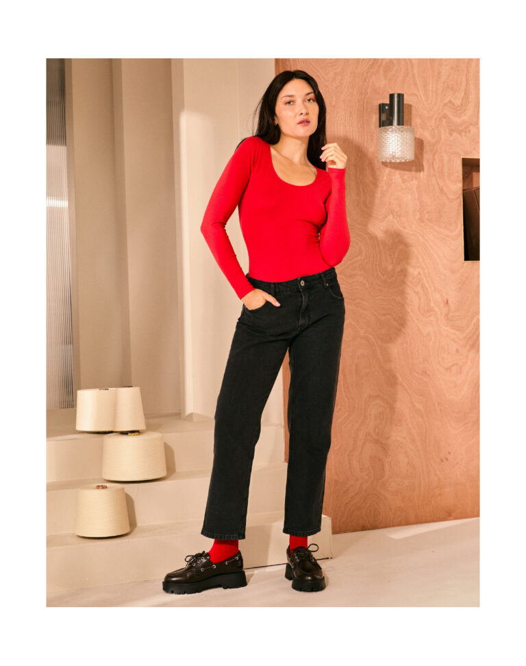 Maison Lemahieu - Body encolure U - manches longues - Rouge Vif – 2XL
