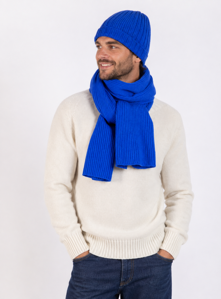 Maison Solfin - Écharpe mixte en laine mérinos bleu tonique – U