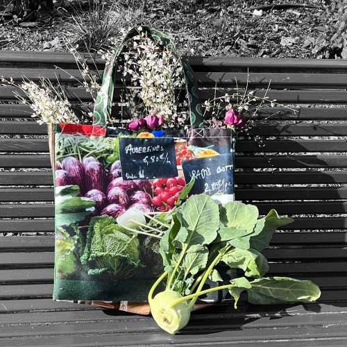 MARON BOUILLIE - Sac Cabas du marché "Aubergines – Courgettes"