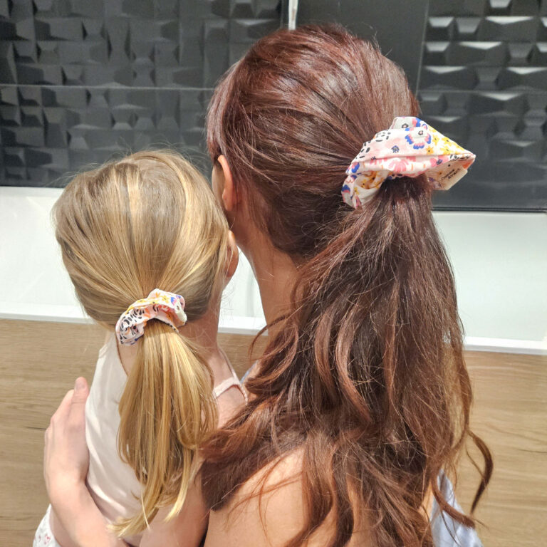 Comme Avant - Chouchou cheveux en coton - Version 1 – Lot Grand + Petit format / Fleurs bleues