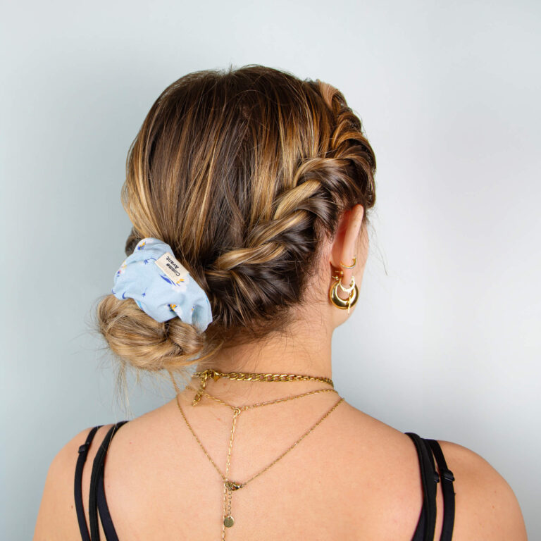 Comme Avant - Chouchou cheveux en coton - Version 1 – Lot Grand + Petit format / Fleurs bleues
