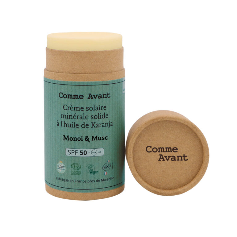 Comme Avant - Crème solaire SPF50 minérale solide à l'huile de karanja - Version 3 – 1 crème solaire - 80g / Brut sans parfum
