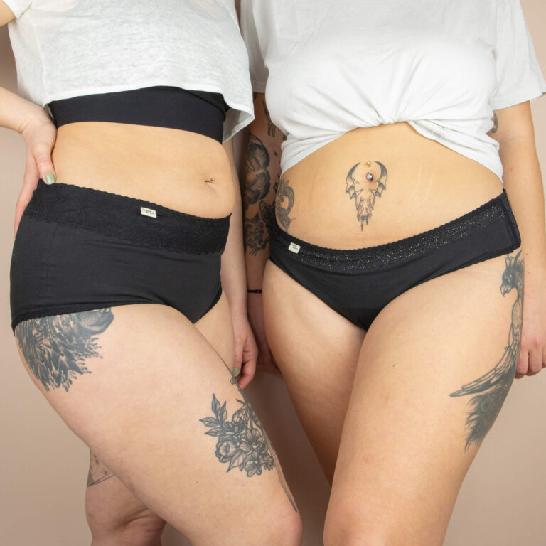 Comme Avant - Shorty menstruel absorbant en coton bio - Version 1 – 3 shorties + 1 pochette offerte / Dentelle / Taille XXL