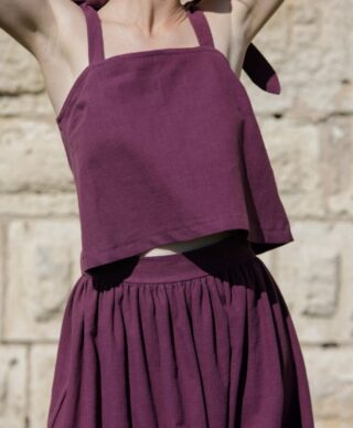 Top Plumeria – Lin bordeaux par la marque April et C April et C - Top Plumeria – Lin bordeaux