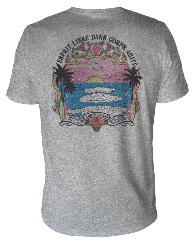 Adrenagliss - HIBISCUS - TEE SHIRT MANCHES COURTES HOMME FABRIQUÉ EN FRANCE EN COTON BIO – Gris chiné