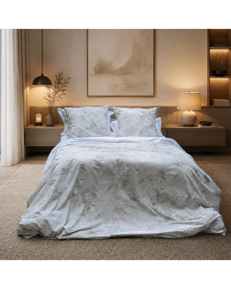 housse de couette en percale imprimee terre vosgienne 1 4 Blanc de Gerardmer - Housse de couette en Percale imprimée Fleur minérale