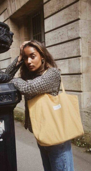 Sac Cabas Medium Lin Jaune Moutarde par la marque MAISON MALLOW MAISON MALLOW - Sac Cabas Medium Lin Jaune Moutarde