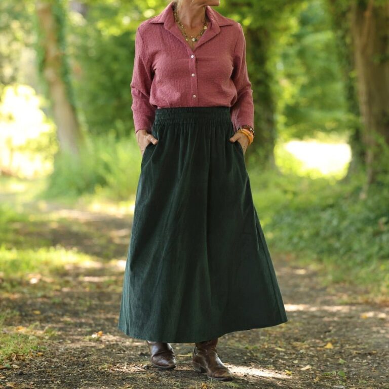 Quintessence - Jupe Tao — Velours côtelé vert anglais – XXXL