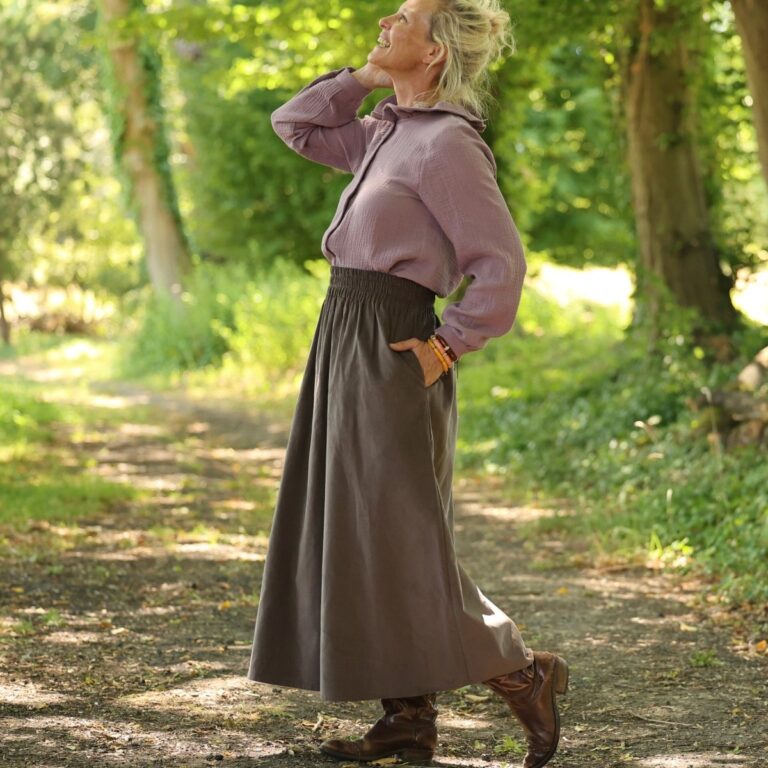 Quintessence - Jupe Tao — Velours milleraies moka – XXXL