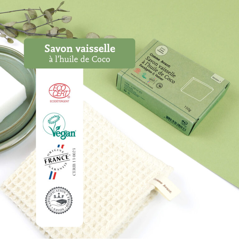 Comme Avant - Savon vaisselle solide à l'huile de Coco - Version 1 – 1 savon - 150g / Eucalyptus & Vetiver