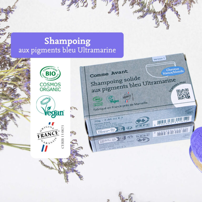 Comme Avant - Shampoing solide cheveux blonds blancs aux pigments bleu Ultramarine - Version 1 – 1 demi-pain - 210g