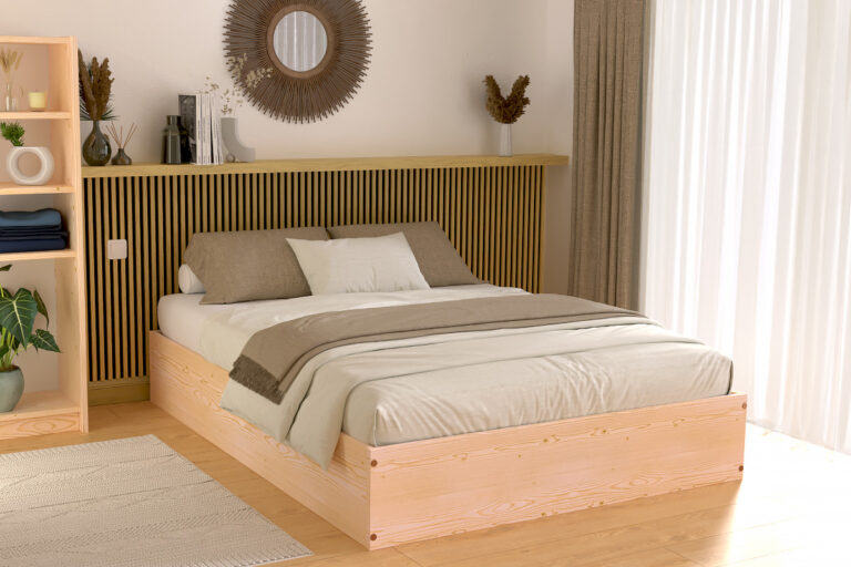 ABC MEUBLES - Lit coffre 2 places bois massif robuste - 160x200