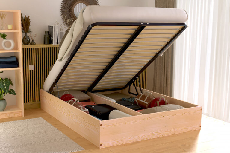 ABC MEUBLES - Lit coffre 2 places bois massif robuste - 140x200