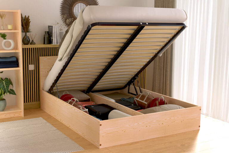 ABC MEUBLES - Lit coffre 2 places en bois avec tête de lit - 140x200