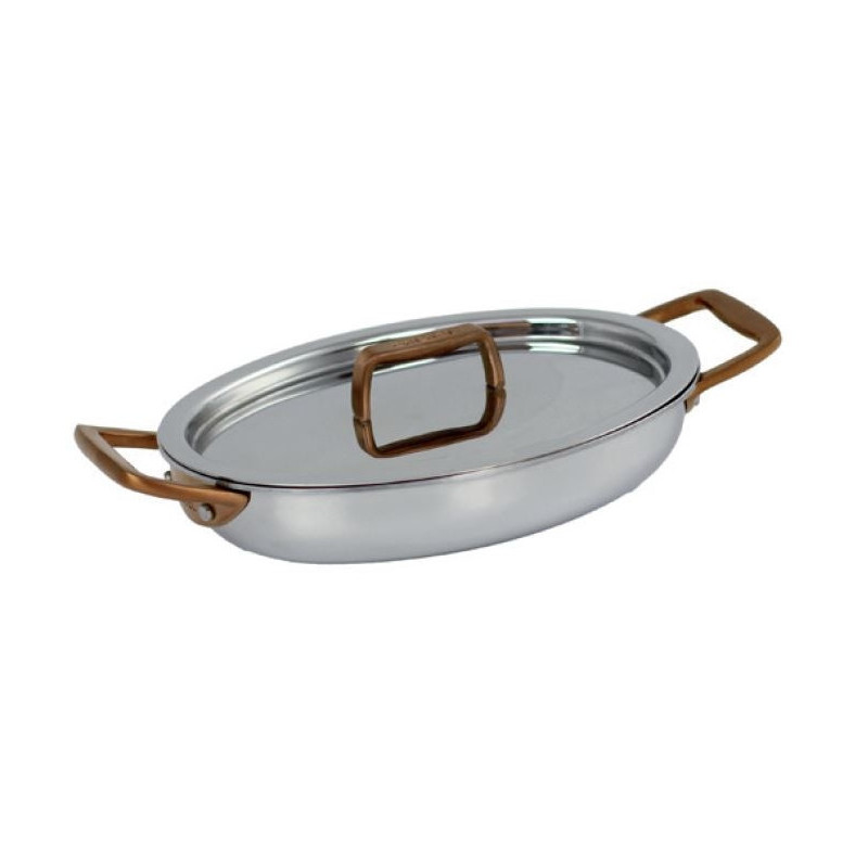 mini plat ovale cristel castel pro en inox finition cuivree 15cm avec couvercle CRISTEL - Mini plat ovale CRISTEL Castel Pro en inox finition cuivrée 15cm avec couvercle