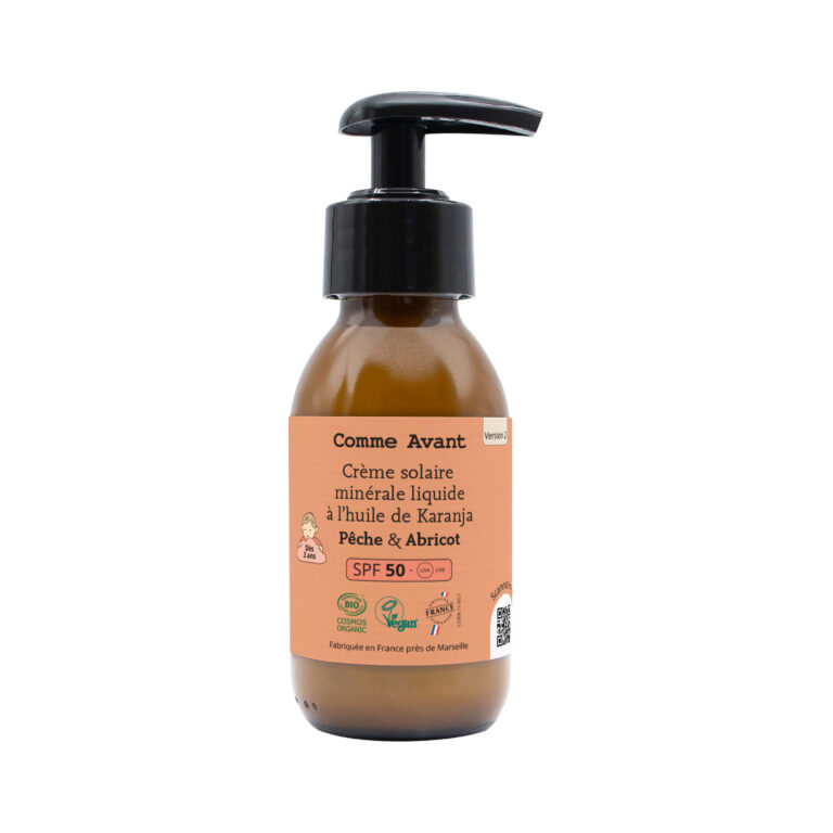 Comme Avant - Crème solaire SPF50 minérale liquide à l'huile de karanja - Version 2 – 1 crème solaire - 90ml / Monoï & Musc